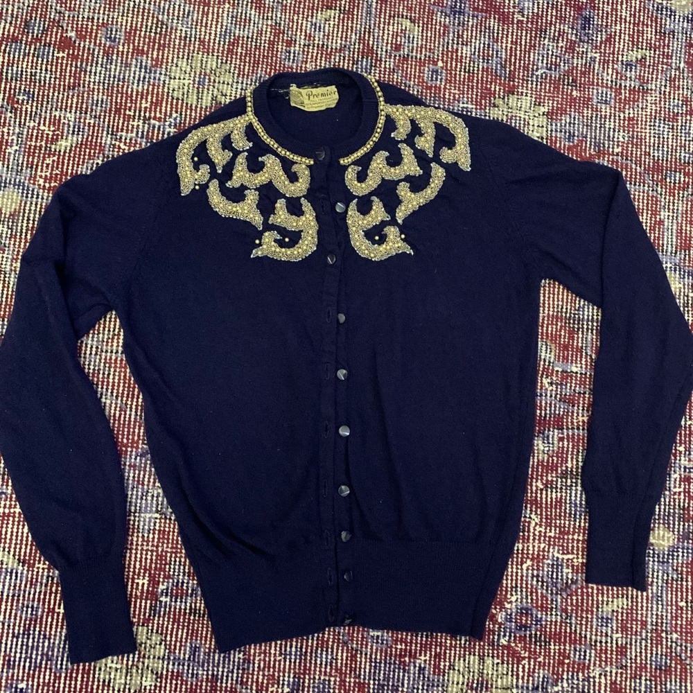 Vintage 1950’s hand beaded appliqué 100% cashmere